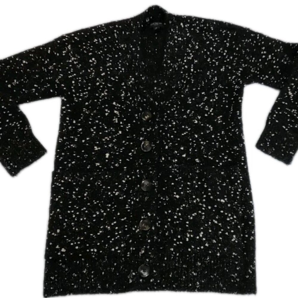 Ann Taylor Petite Women Size XSP Knit Cardigan Sweater Black Gold Stretchy